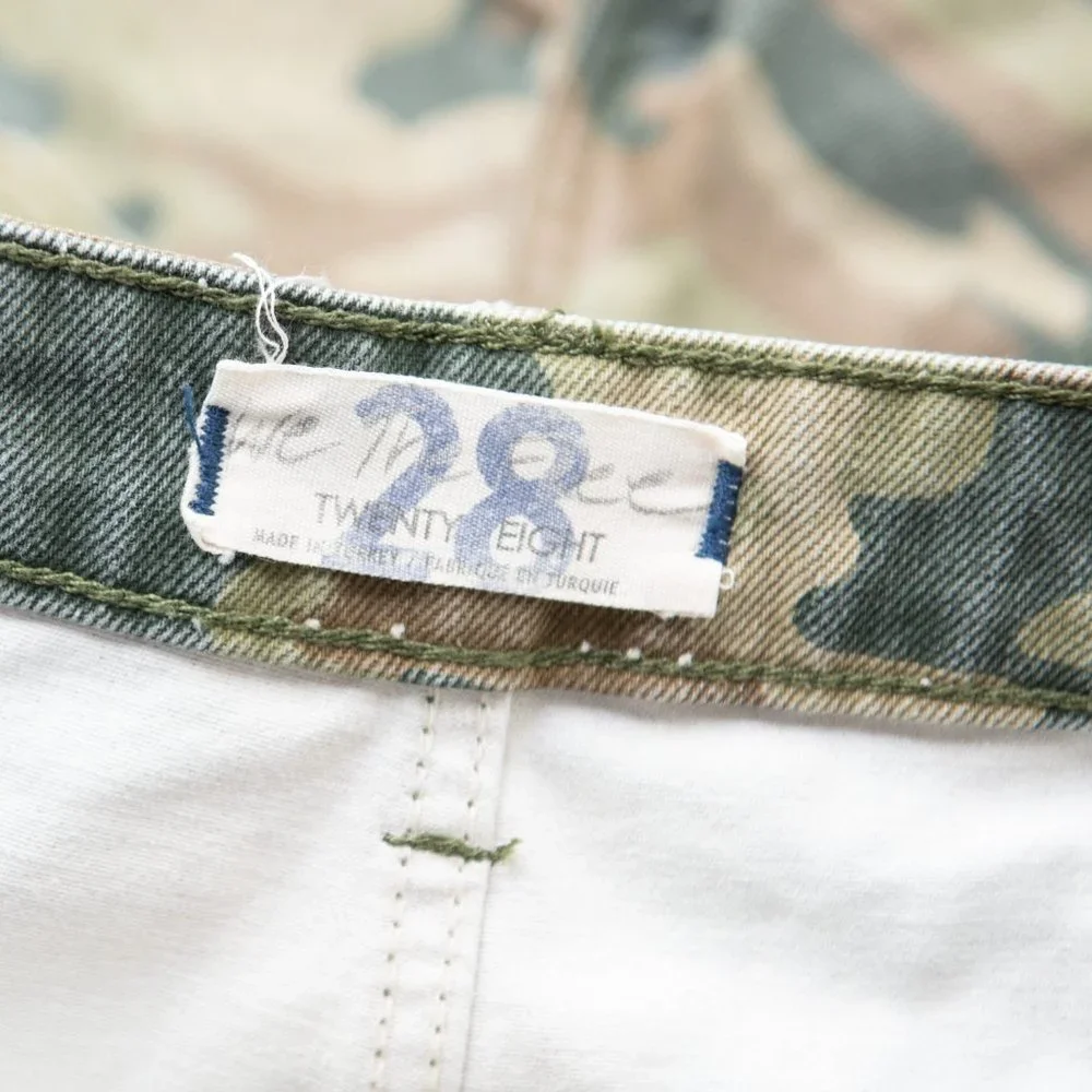 Free People Remi Camo Pant High Waist Cotton Camouflage Cropped Green Size 28
